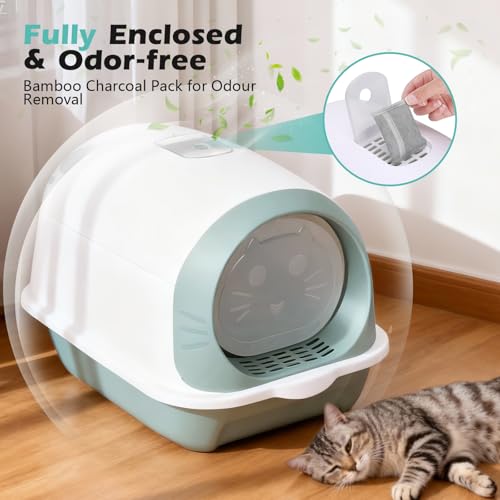 Masthome Enclosed Cat Litter Tray,Anti-Spillage Cat Litter Box with Charcoal Filter,Odor Control Cat Litter Tray with Lid,Deep Hooded Cats Litters Toilet for Small & Medium Cats,Send 1 Litter Scoop - Image 5