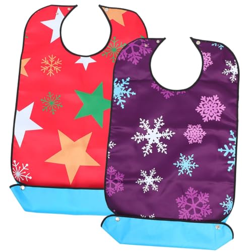 HOLIDYOYO 2 Piezas Baberos para Adultos con Estampado Navideño Ajustables y Resistentes para Personas Mayores Reutilizables y Cómodos Regalo para Navidad