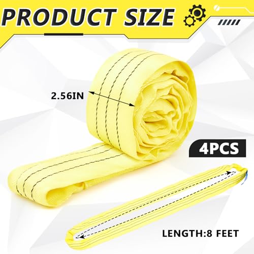 Fabbay 4 Pcs 7.9 Feet Heavy Duty Polyester Endless Loop Round Lift Slings Lifting Straps for Hoist Towing Moving Furniture Rigging Equipment, 8400 LB Vertical 6700 LB Choker 16800 LBs Basket(Yellow) by Fabbay - Image 2
