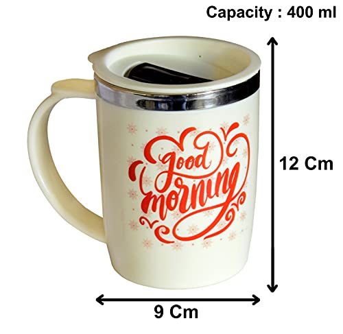 Image of Kuber Industries Insulated BPA Free Plastic Coffee Mug with Lid (Cream)