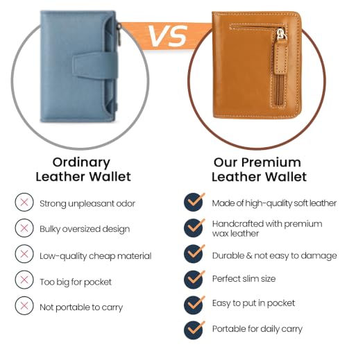 Image of Itslife Women's Rfid Blocking Small Compact Bifold Leather Pocket Wallet Ladies Mini Purse with id Window (Waxed Brown)