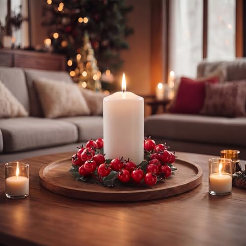Daifunli 2 Pcs Red Berry Christmas Candle Rings Wreaths for Pillar 2.25" by Daifunli - Used condition - Image 3