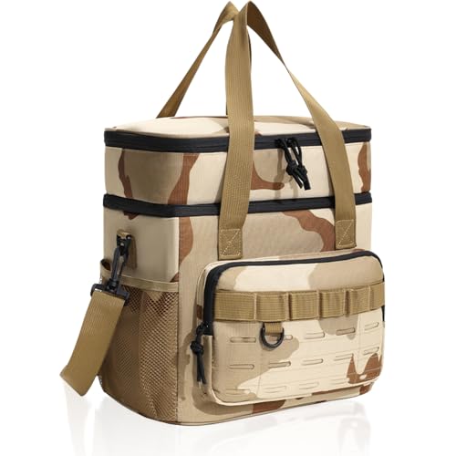 EIING クーラーボックス 二つ折り断熱ランチバッグ 上下2段 乾湿分離 保冷保温バッグお弁当袋 15～18リットル 小型 軽量 ソフトクーラーボックス 二層式 調節可能なショルダーストラップ付き MOLLE設計 手提げと肩掛け両用 防水 漏れ防止 軽量 簡単収納 アウトドア キャンプ ピクニック通勤等に大活躍