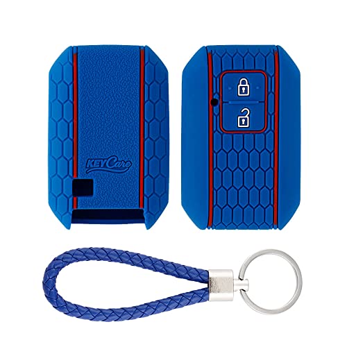 Image of Keycare Silicone Key Cover and Keychain Compatible for Glanza, Urban Cruiser Taisor, Rumion, Urban Cruiser Hyryder 2 Button Smart Key (KCMini Blue Keyring)