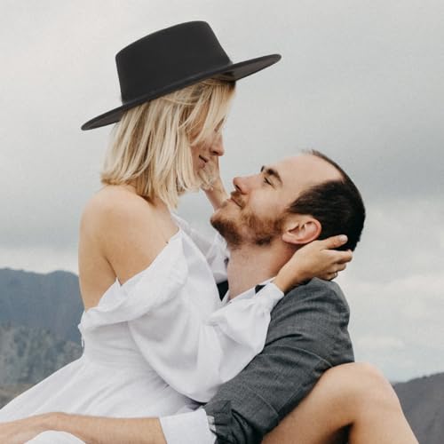 Image of Fedora Flat Hat Classic Wide Brim Cap Panama Style Jazz Hat for Wedding Party Talent Performance Xmas Gift Unisex