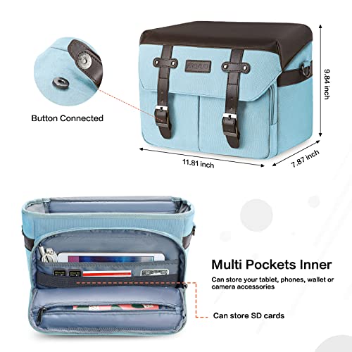 Mosiso Camera Case Crossbody Shoulder Messenger Bag, Dslr/Slr/Mirrorless Photography Vintage Pu Leather Flap Gadget Bag With Rain Cover Compatible With Canon/Nikon/Sony Camera And Lens, Air Blue #TOP2