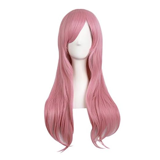 MapofBeauty 28 Inch Long Curly Hair Costume Cosplay Wig, Rouge Pink