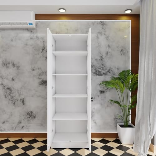 Image of VIKI Wardrobe | Wooden Almirah for Clothes,Door for Bedroom, 2 Door Wardrobe with Doors (Frosty White - 40D x 60W x 180H) | 1 Year Warranty | DIY