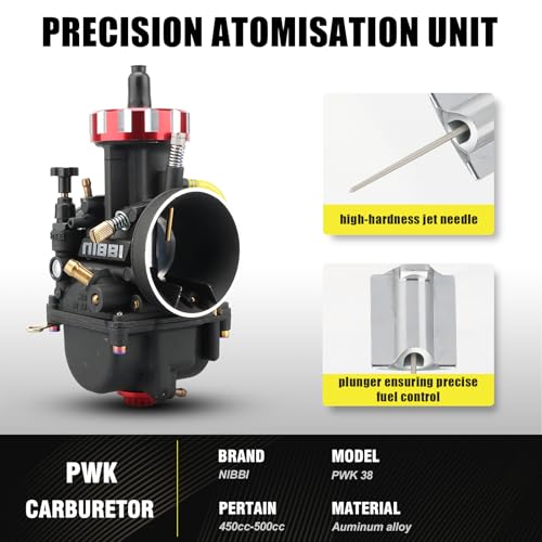 Image of NIBBI Carburetor PWK38 fit Motorcycle Engine with 38mm Carb Jets Motorcycle Engine with Carb Jets for Dirt Bike Mini Bike Pit Bike GY6 ATV