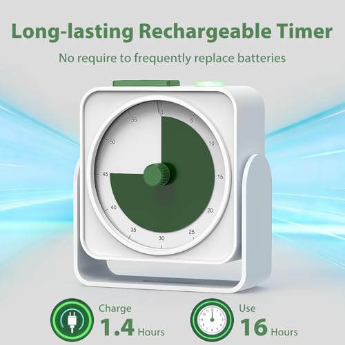 Rechargeable Visual Timer 60-Minute for Classroom Countdown Stopwatch Timer, w/Adjustable Stand for Homeschool Supplies Study Time Management Tool, for Desk Office Work Meetings, Mute Function, White - Image 3
