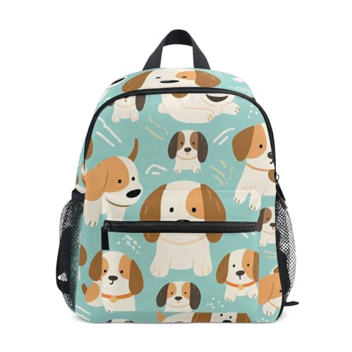 Adorable Puppies Turquoise Toddler Girls Boys Backpack Kids School Bookbag with Name Tag