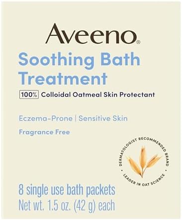 Aveeno Soothing Bath Treatment, Eczema, Dry Skin Relief, Colloidal Oatmeal Bath, Cleanser, Fragrance Free, 8-pack, 42 gram