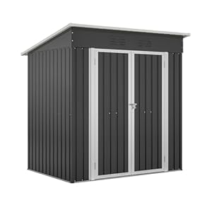 Geräteschuppen Metall 170x121x182 cm, 3, 74 m³ Gerätehaus mit Pultdach, Fundament und Drehtüren, Wetterfester Gartenschuppen für Fahrrad & Gartengeräte, Anthrazit