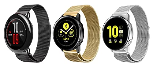 Image of ACM Pack of 3 Watch Strap Magnetic Loop 20mm compatible with Compaq Q Watch Smartwatch Metal Chain Band (Black /Champagne Gold /Silver)