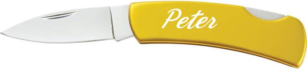 Personalized Honed Blade and Yellow Stainless Steel Handle Knofe
