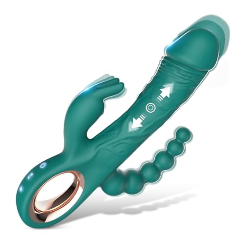 Thrusting Rabbit Vibrator for Women – Multi-Motor Dildo with G Spot, Clitoral & Anal Stimulation, Circle Handle Design, Rechargeable Adult Toy for Intense Pleasure