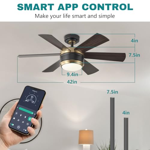 SHOWDI Ceiling Fans with Lights and Remote, Black-Gold, 42 in by SHOWDI - Used condition - Image 2