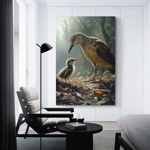 Junmoney Toile Déco Murale Bird Family in Forest, 12x18inch(30x45cm), Pour Thème Déco, Pièce Cosy Ou Appartement, Tableau Sur Toile Au Rendu Équilibré
