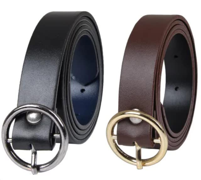 Women's Girl's PU Leather Casual Formal Dresses Belt Brown and Black Color Belt Single O Ring Golden Silver Color Buckle Belt Free Size Fits On Upto 36 Inch-image-12