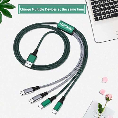 Multi Charging Cable[3A 4Ft 2-Pack], New Braided 4 in 1 USB with 2 Type C/2 Micro USB Connectors Fast Charger Cord, for iPhone 17 16 15 Series, Google, Samsung, LG, Sony, Cell Phones Tablets and More