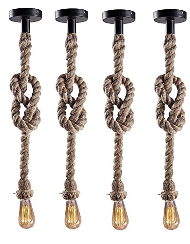 Image of Desidiya Pendant Rope Lights, Pack of 4 | Jute Style, For Ceiling Hanging, For Cafes, Malls & Home, 40W, Bulb Not Included