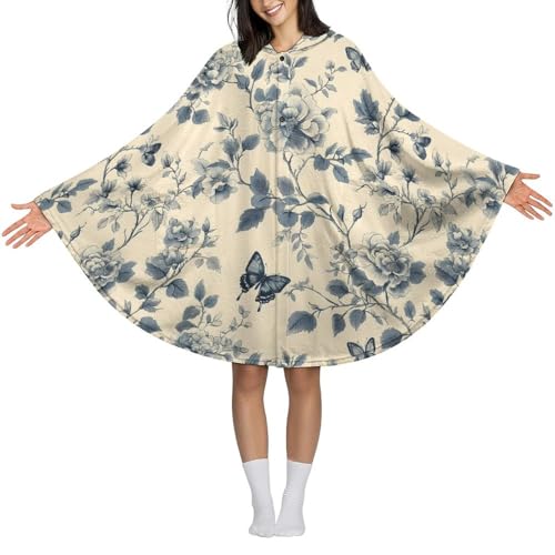Couverture à capuche imprimé papillon bleu en flanelle