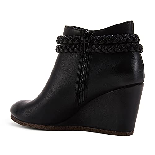 Image of Fashare Womens Wedge Ankle Boots Braided Fringe Strap Western Heeled Fall Booties Dress Shoes