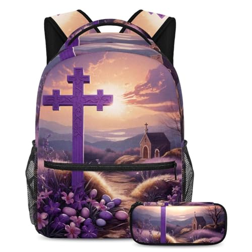 Sac à dos avec trousse violet pour organiser les fournitures scolaires sans effort