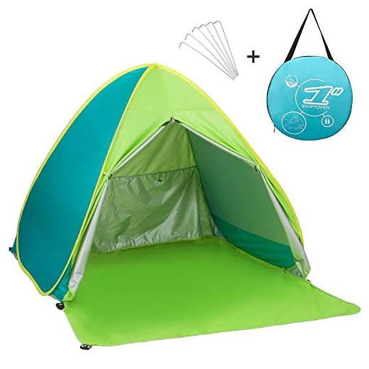 kingkindsun Dragkedja dörr pop up bärbar strandtält utomhus anti-UV strand skugga tält solskydd, automatisk omedelbar familj cabana för camping strand fiske trädgård (mix- grön)