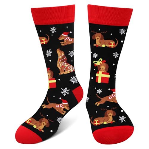 Cantustime Calzini Natalizi Bassotto Uomo Donna Ragazzi Divertenti - Idee Regalo Originali Fantasia Colorati Simpatici Natalizie Calze - Regali Secret Santa Festa della Papà Compleanno per Lui Lei
