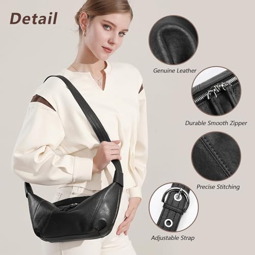 Image of MFFOR Genuine Leather Hobo Bags for Women, Crescent Bag Crossbody | Designer handbag, 9.8*3.9*7inch, Slouchy shoulder purse, Adjustable strap, Daily life
