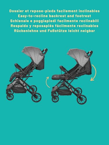 Nania Myla, kompakter Buggy, Kinderwagen 0 bis 4 Jahre (22 kg max), leicht (7,5 kg), Stadtwagen, mit einer Hand in Liegeposition neigbar, großer Aufbewahrungskorb, mit Transporttrolley
