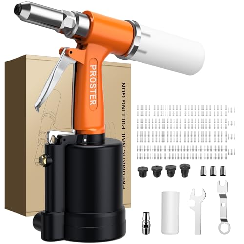 Proster Kit Rivettatrice ad Aria con 500Pz Rivetti 1/4' Rivettatrice Pneumatica Professionale per Rivetti a 4 Taglie 2.4-4.8mm Pistola a Rivetto ad Aria 1408KGF per Decorazione Fabbricazione Macchine