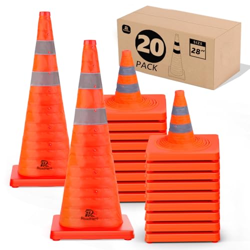 Image of RoadHero 28 Inch 20 Pack Collapsible Traffic Safety Cones,Orange