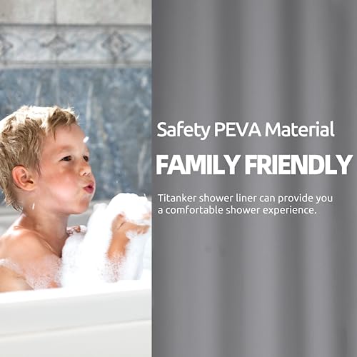 Titanker Plastic Shower Curtain Liner, 72X72 Grey Shower Liner Lightweight Peva Shower Curtains For Bathroom, Waterproof Shower Liner With Magnets And Rustproof Grommet Holes #TOP1