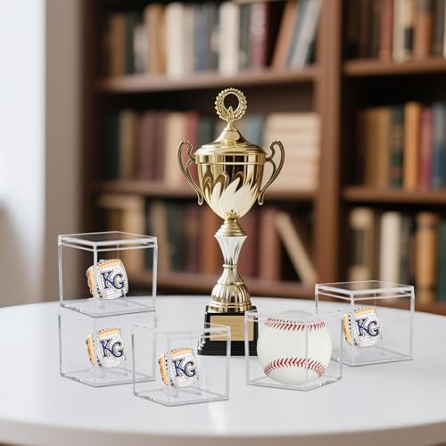 Image of 9 Pack Championship Ring Display Case Clear Acrylic Ring Case Display Box for Sports Baseball Basketball Softball Golf Single Ring Holder Stand, 2.16 Inch