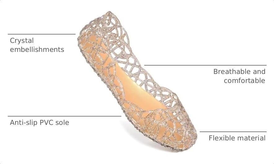 Image of Stunner Women Beach Jelly Shoes Slip On Crystal Summer Hollow Ballet Flats | Summer Cool PVC Breathable Outdoor Indoor Dressy Flat Sandals for Holiday Shopping Spa Swimming Pool