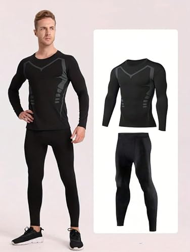 2Pcs Men Compression Workout Set,Compression Pants Shirt Top Long Sleeve