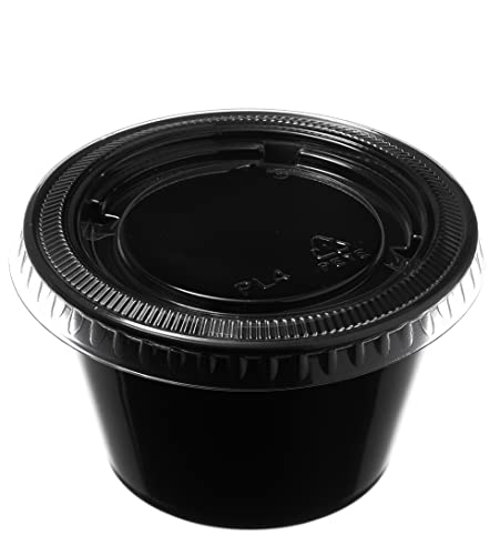 EcoQuality 4 oz Leak Proof Black Plastic Condiment Souffle Containers with Lids - Plastic Black Portion Cup with Clear Lid Perfect For Sauces, Samples, Slime, Jello Shot, Food Storage (2000)