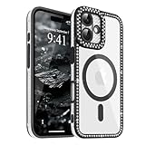 ROSEHUI Funda Magnética para iPhone 17 Transparente Glitter Diamond Bling Compatible con Cargador Inalámbrico Funda Antichoque Fina Cubierta Protectora Noir
