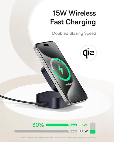Image of Baseus PicoGo Series 2-in-1 Magnetic Wireless Charger Qi2 67W Cosmic Black (USB-C to USB-C 100W Cable Included)