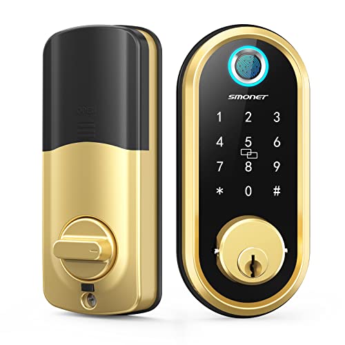 Smart Lock SMONET Bluetooth Keyless Entry Keypad Smart Deadbolt-Fingerprint Electronic Deadbolt Door Lock, Remote Ekeys Sharing, Easy to Install for Homes and Hotel Works with Alexa Google Assistant Smart Lock SMONET Bluetooth Keyless Entry Keypad Smart Deadbolt-Fingerprint Electronic Deadbolt Door Lock, Remote Ekeys Sharing, Easy to Install for Homes and Hotel Works with Alexa Google Assistant