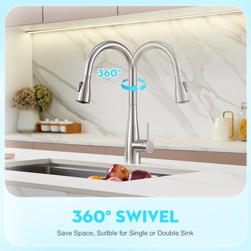 CREA Kitchen Faucet, Pull Down Kitchen Faucets with Sprayer 3 Modes, Uitility Laundry Faucets Single Hole Bar Sink Faucet 360° Swivel High Arc Commercial RV Faucet Stainless Steel by CREA - Used condition - Image 4