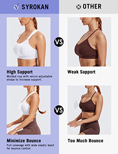 SYROKAN Women's Sports Bra Front Adjustable High Impact Support Padded Wireless Racerback Plus Size Running Bra White 32E - Thumbnail 5