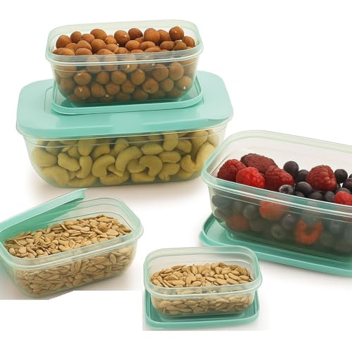 Image of CSM 5+5 Rectangular Plastic Food Storage Container with Air Tight Lid Kitchen Container Meat Box Fridge and Freezer Storage Boxes Bowl - 100ml, 150ml, 290ml, 580ml, 1000ml, 10 Pcs, Clear