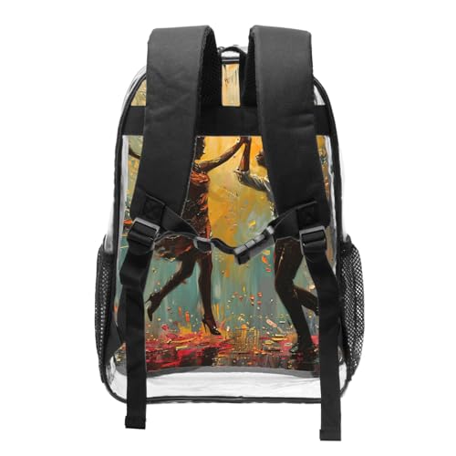 Dance With Music Print Work Travel Stadium Events Transparent Backpack PVC Clear Bag Large Side Pockets2