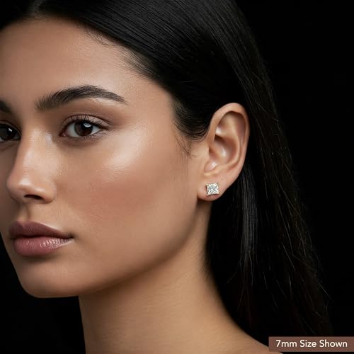 14k Yellow Gold Princess-Cut Square Cubic Zirconia CZ Stud Earrings with Gold Butterfly Pushbacks2