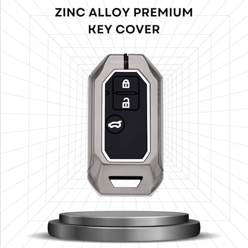 Image of KEYCEPT Metal Keycover for Suzuki Swift, Dzire, Ertiga, Brezza, Fronx, Jimny, Ignis, Rumion, Hyryder, E-Vitara, Victoris 3 Button Smart Key with Keychain (Long Keychain).