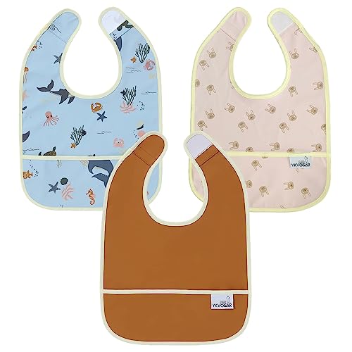 YKVOSAR Baby Bibs for Eating Waterproof Baby Feeding Bibs 3 Packs Washable 6-24 Months Sea Animal