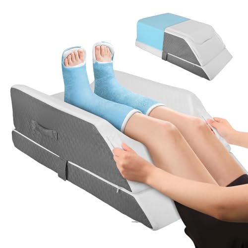 Leg Elevating Pillow, 3 Height Adjustable Leg Support Pillow for Swelling, Ergonomic Memory Foam Wedge Pillows for Blood Circulation, Sleeping, Back Knee Hip Ankle Pain Relief After Surgery, Injuries